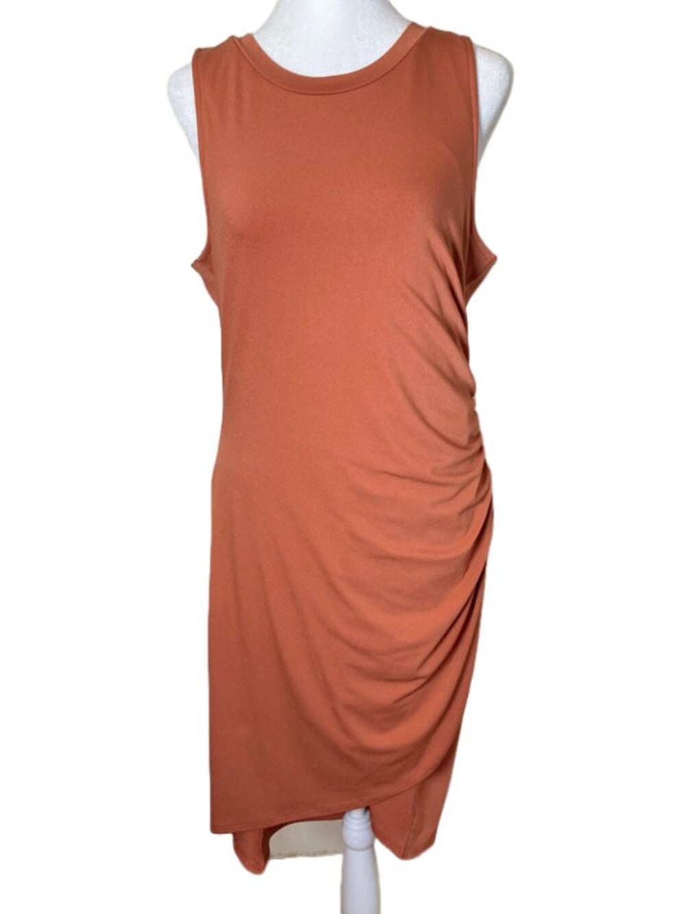 Olivia Gray Sleeveless Ruched Dress Size Large • Terra Cotta Party Wedding Guest